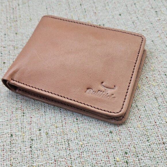 Wallet Cardholder Handmade Billfold Tan Genuine Leather Bi fold Purse New in box - Picture 10 of 13